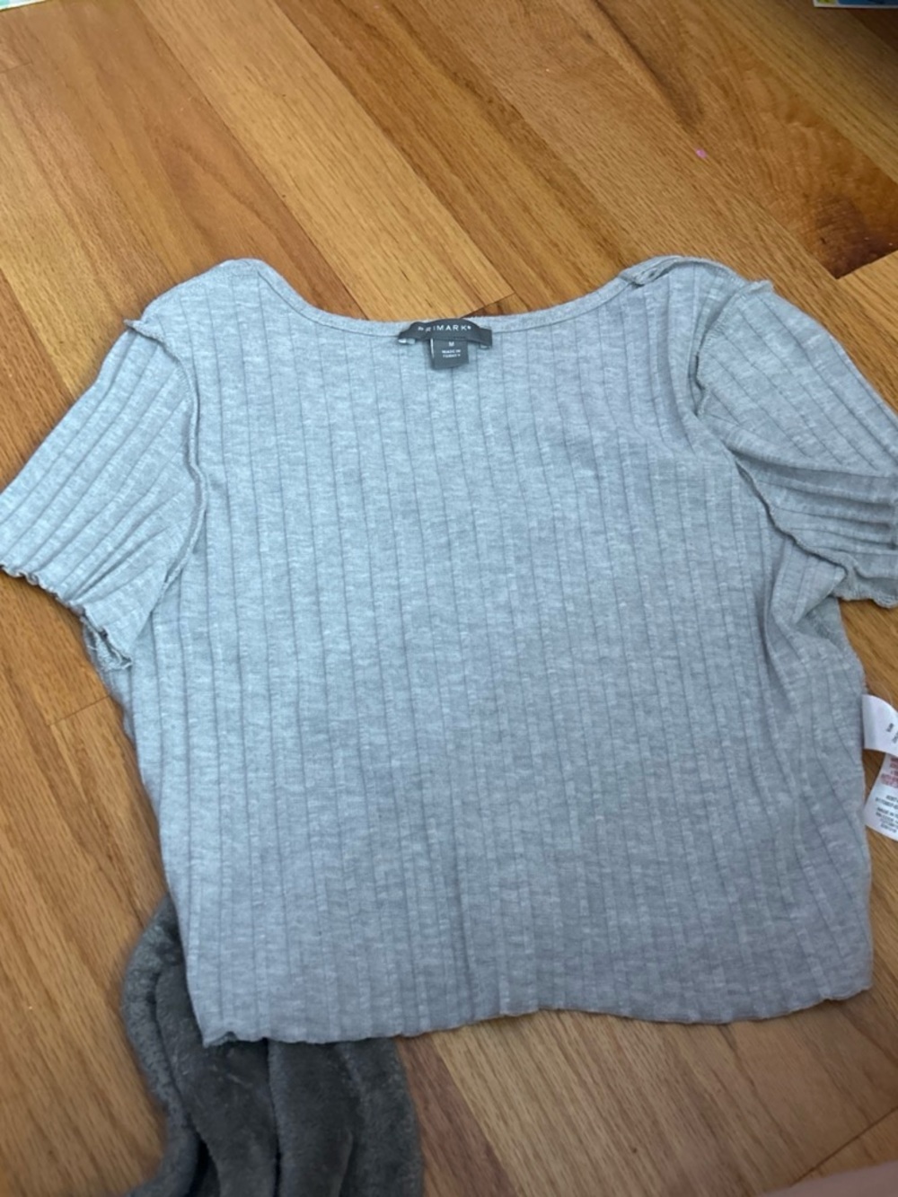 a new day Light Gray Ribbed Crop Top and a medium dark blue crop top two shirts